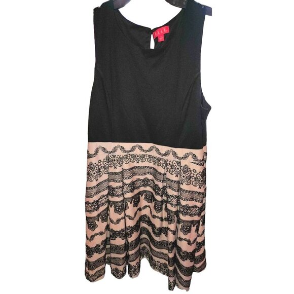 Black & Cream ELLE Womens Sleeveless Lace Overlay Dress Size 16 Made In China El - Picture 1 of 10